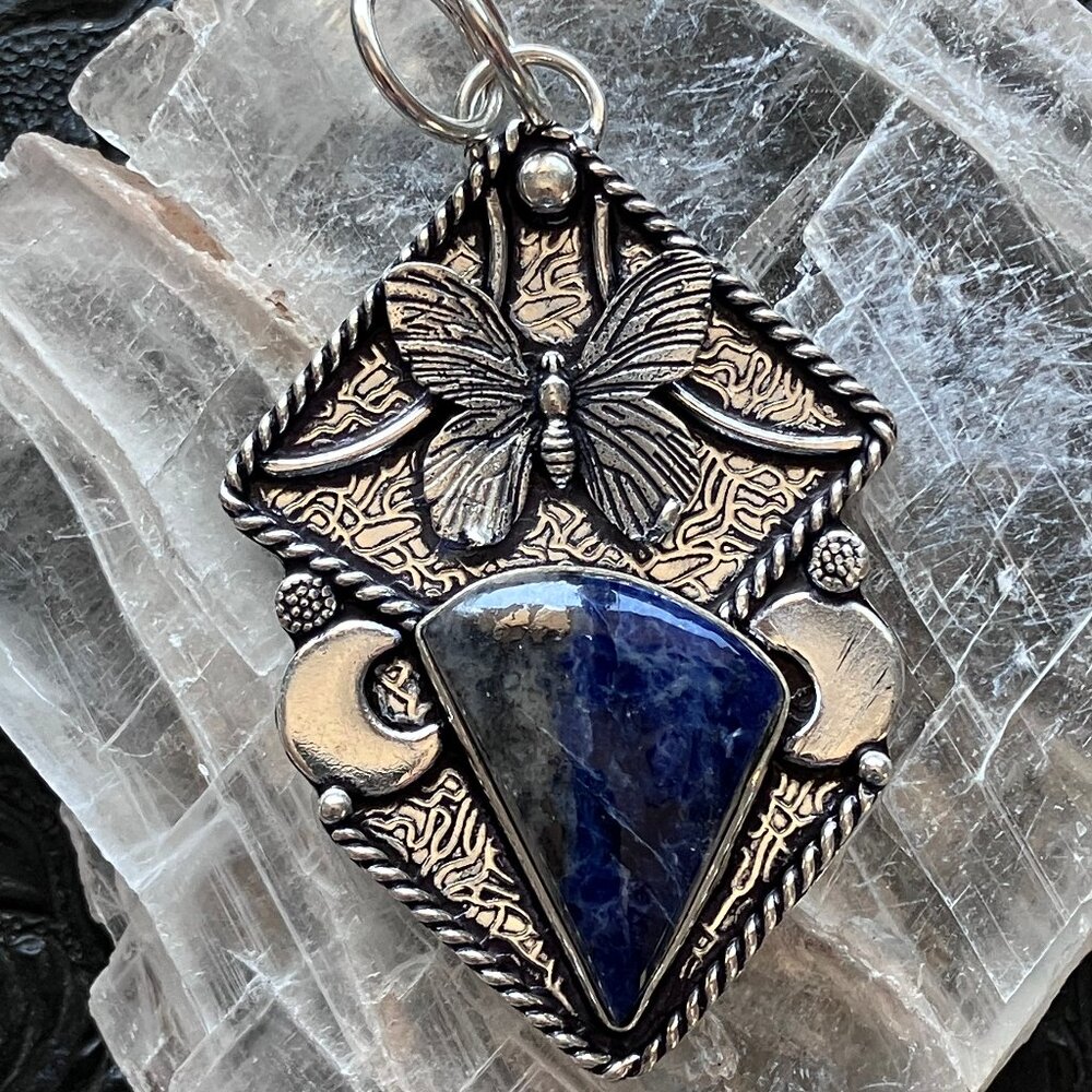Butterfly Crescent Moon and Sodalite in Lapis Lazuli Sodalite Pendant
